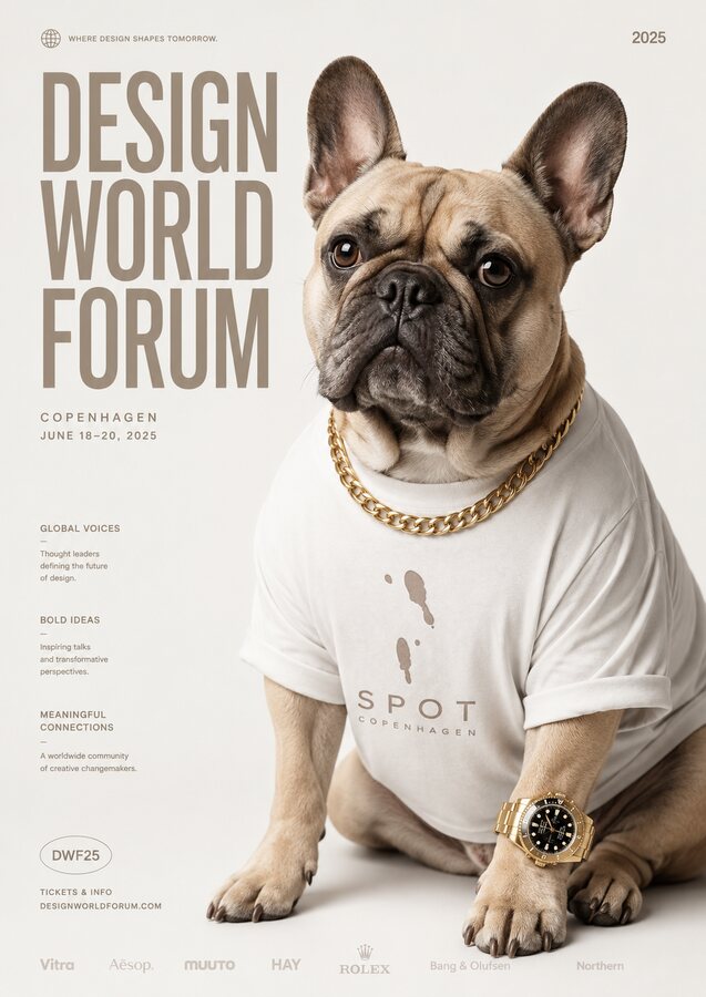 Doggie — fransk bulldog i SPOT-t-shirten med guldkæde og ur